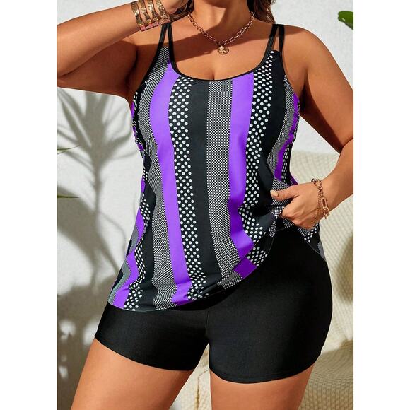 Swim Vcay Plus Size 16 Women's Polka Dot Striped PrintTankini - Picture 8 of 8